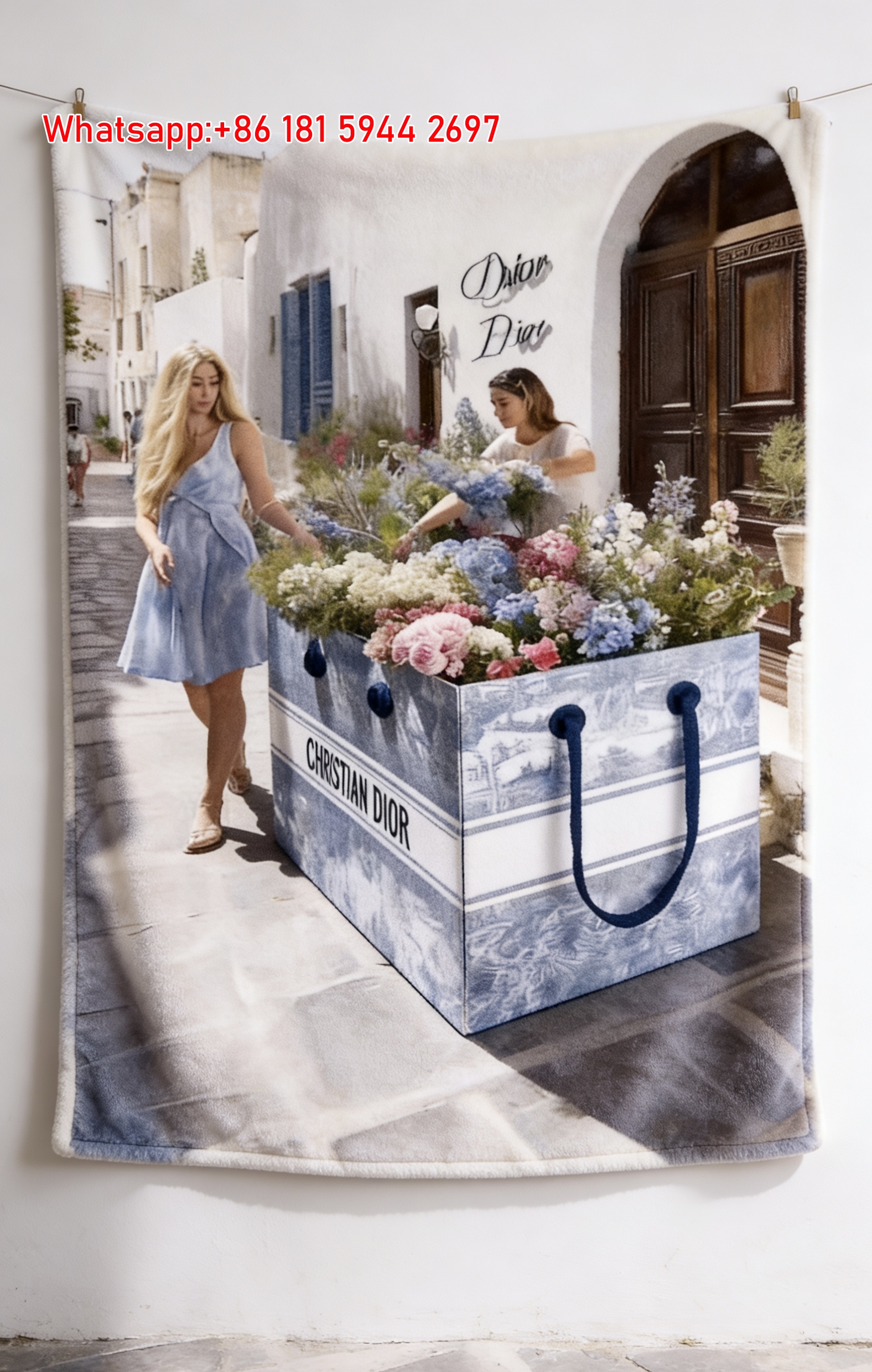 Christian Dior Mediterranean Floral Tote Flannel Throw Blanket D195